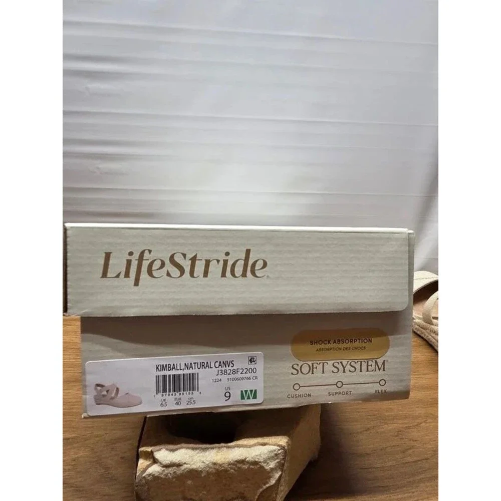 LifeStride Cream Kimball Espadrille Wedge Sandals - Size 9W